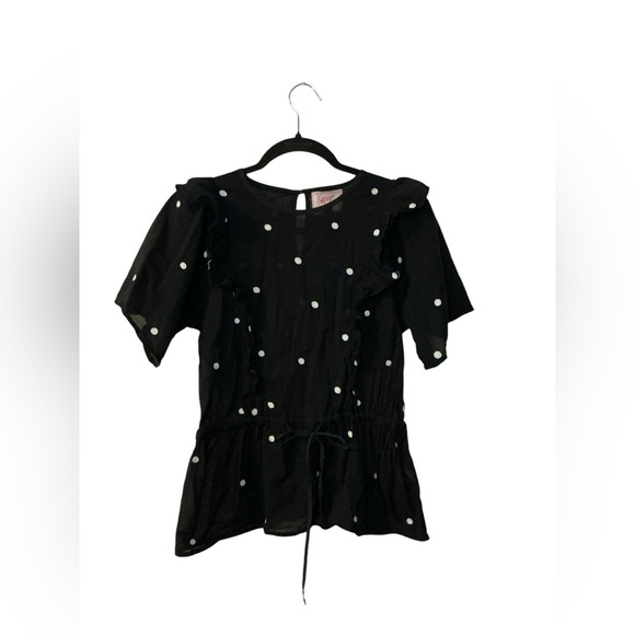 Banjanan Black and White Polka Dot Ruffled Peplum Blouse - Picture 1 of 4